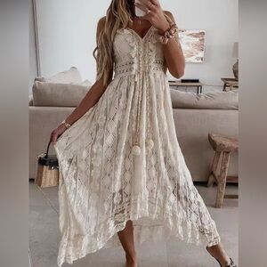Lace High Low Adjustable Strap Summer Dress